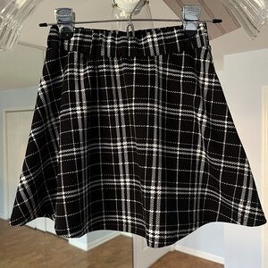 SHEIN Black & White Plaid Mini Fit & Flare Skirt XS XXS